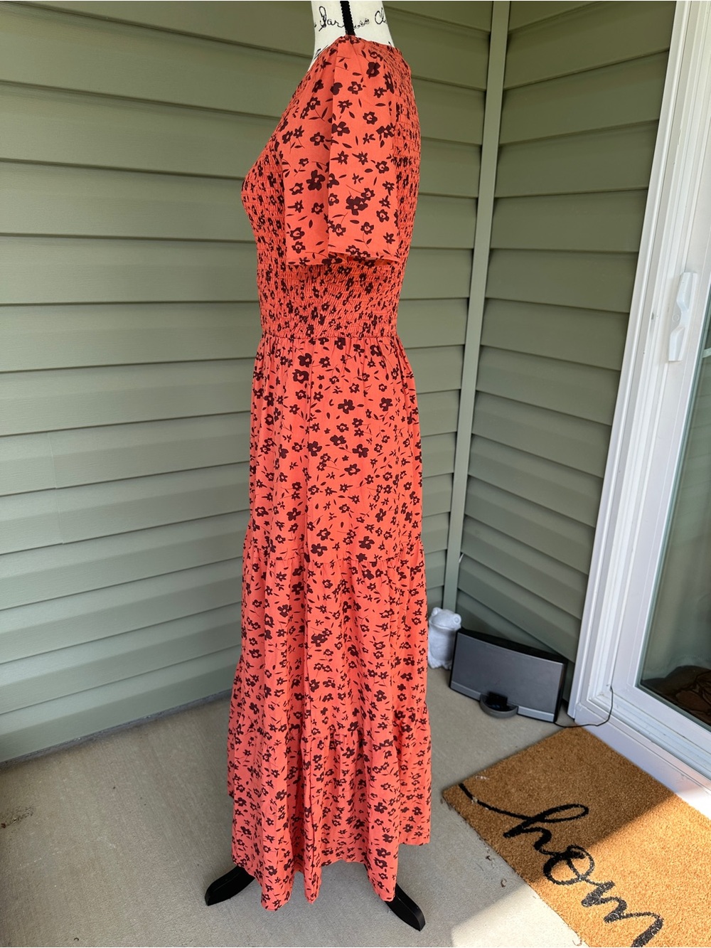 Maggeer beautiful orange w rust colored Floral Maxi Dress with smocking size S - Picture 6 of 14